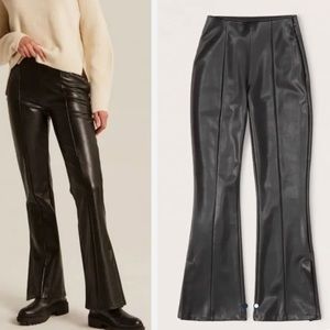 Abercrombie & Fitch Curve Love vegan leather split hem flare pant
